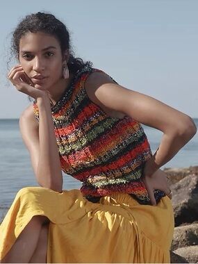 Anthropologie Audra Hand Knit Sweater Tank Small Boho Crochet Sleeveless Top